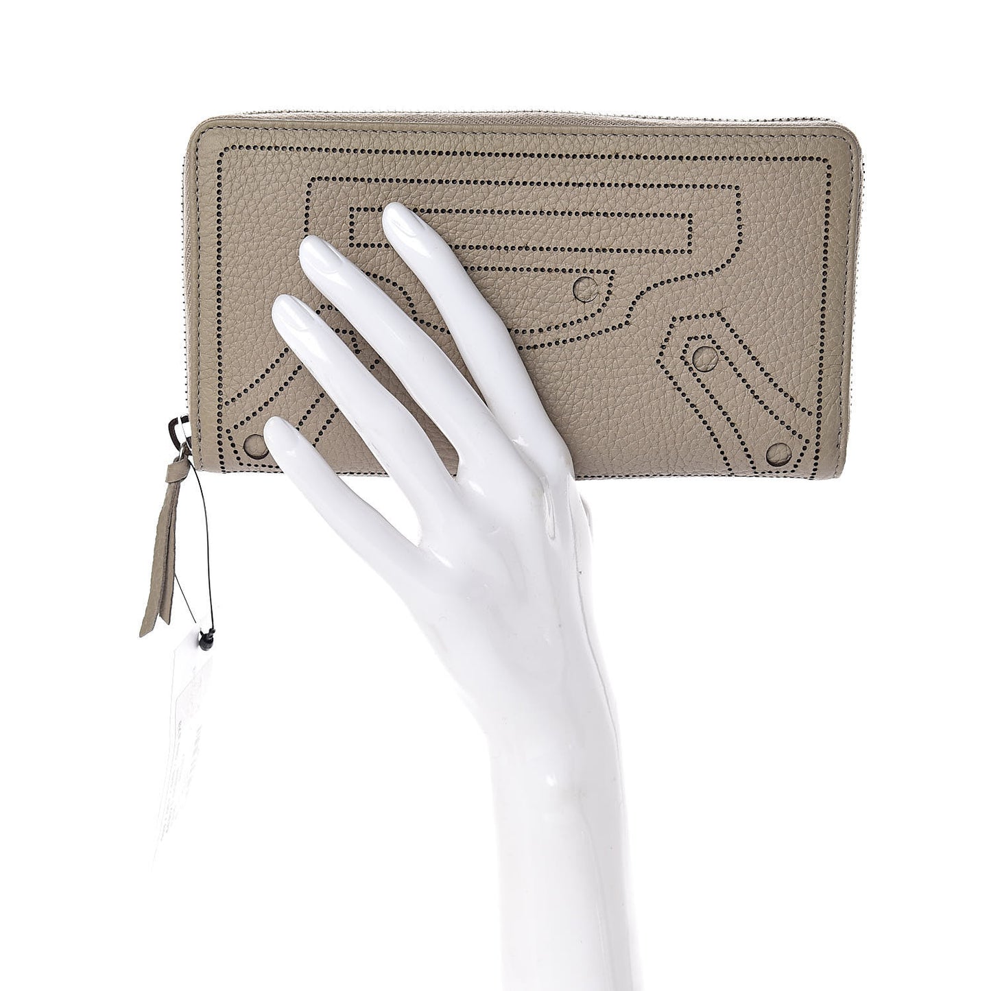Veau Grana Perforated Blackout Hardware Continental Zip Around Wallet Gris Cendre
