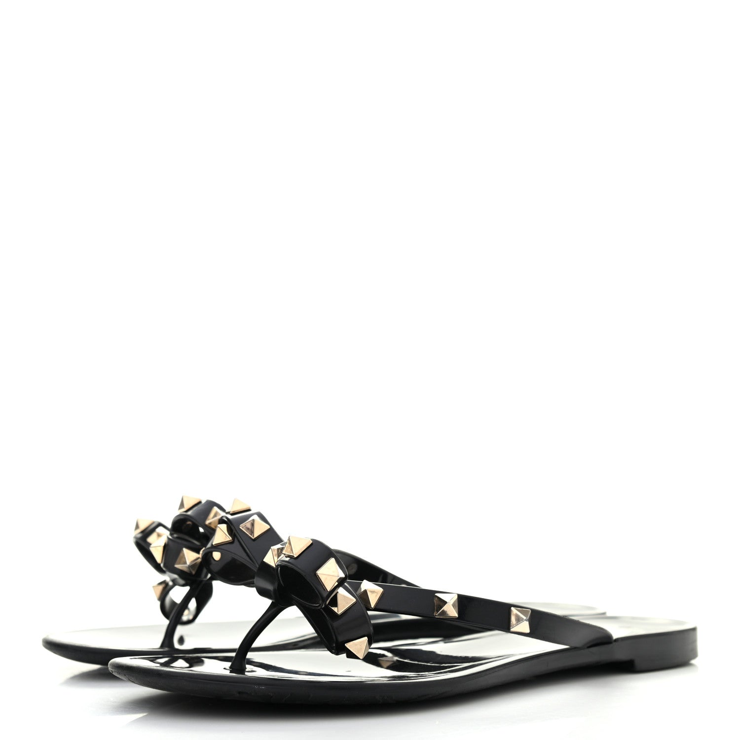 Valentino Garavani PVC Jelly Rockstud Bow Thong Sandals 37 Black 3 of 7