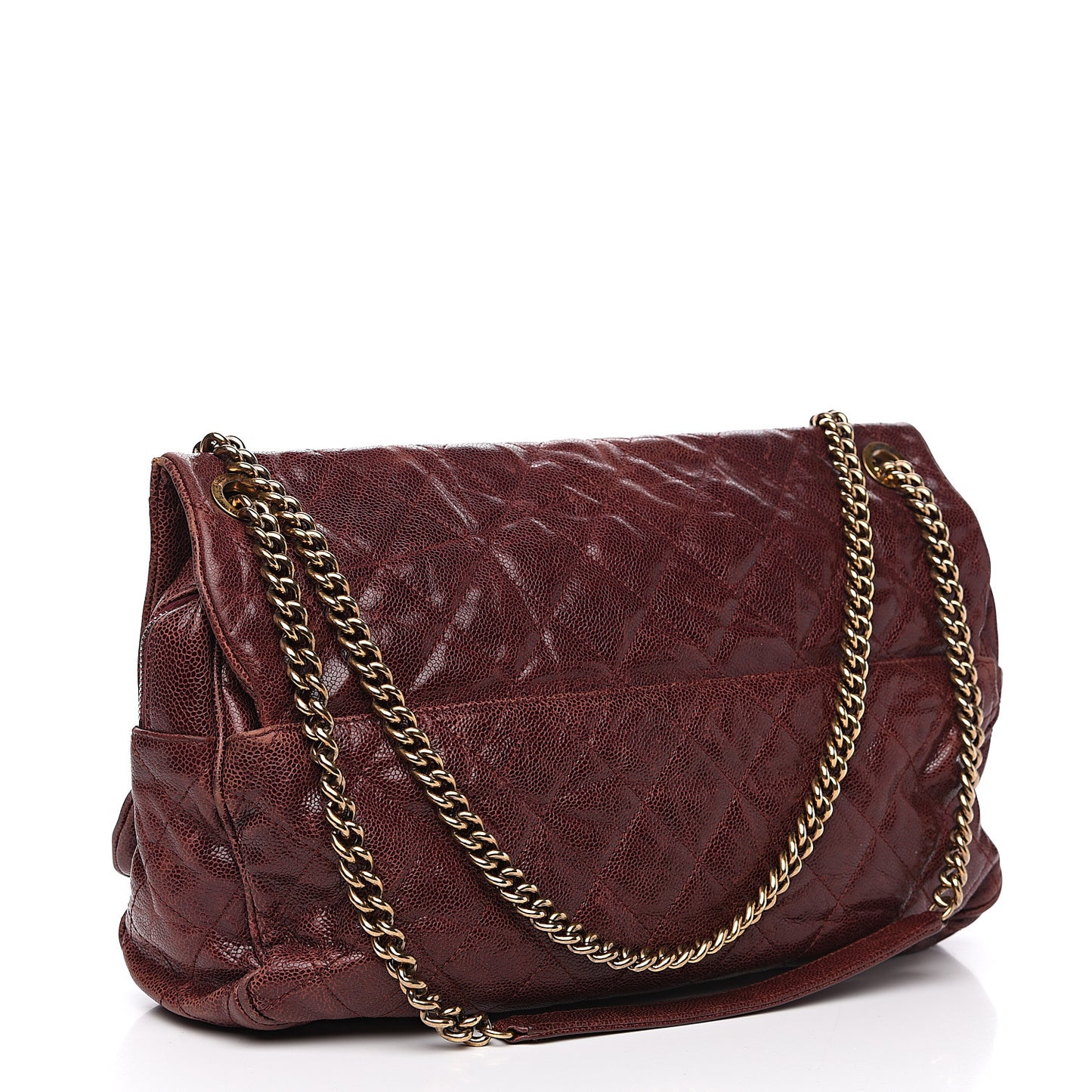Crumpled Grained Calfskin Quilted Maxi Shiva Flap Bordeaux