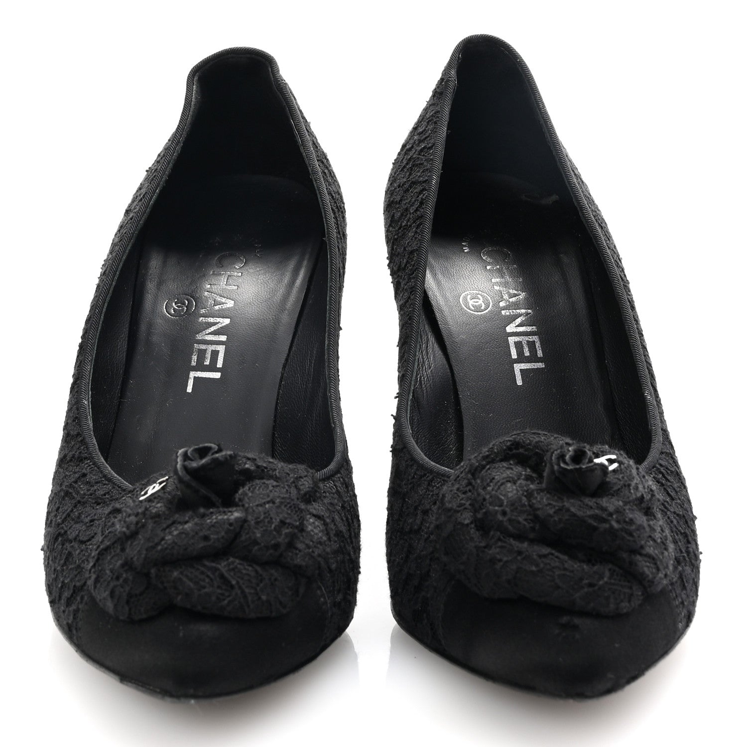 Chanel Lace Camellia CC Pumps 37.5 Black 3 of 9