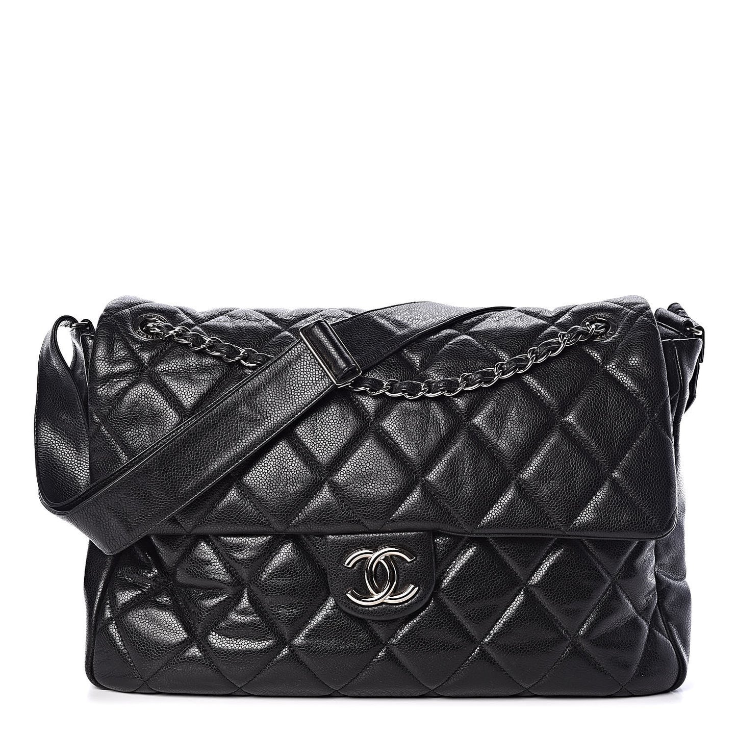 Glazed Caviar Large Nature Flap Bag Black
