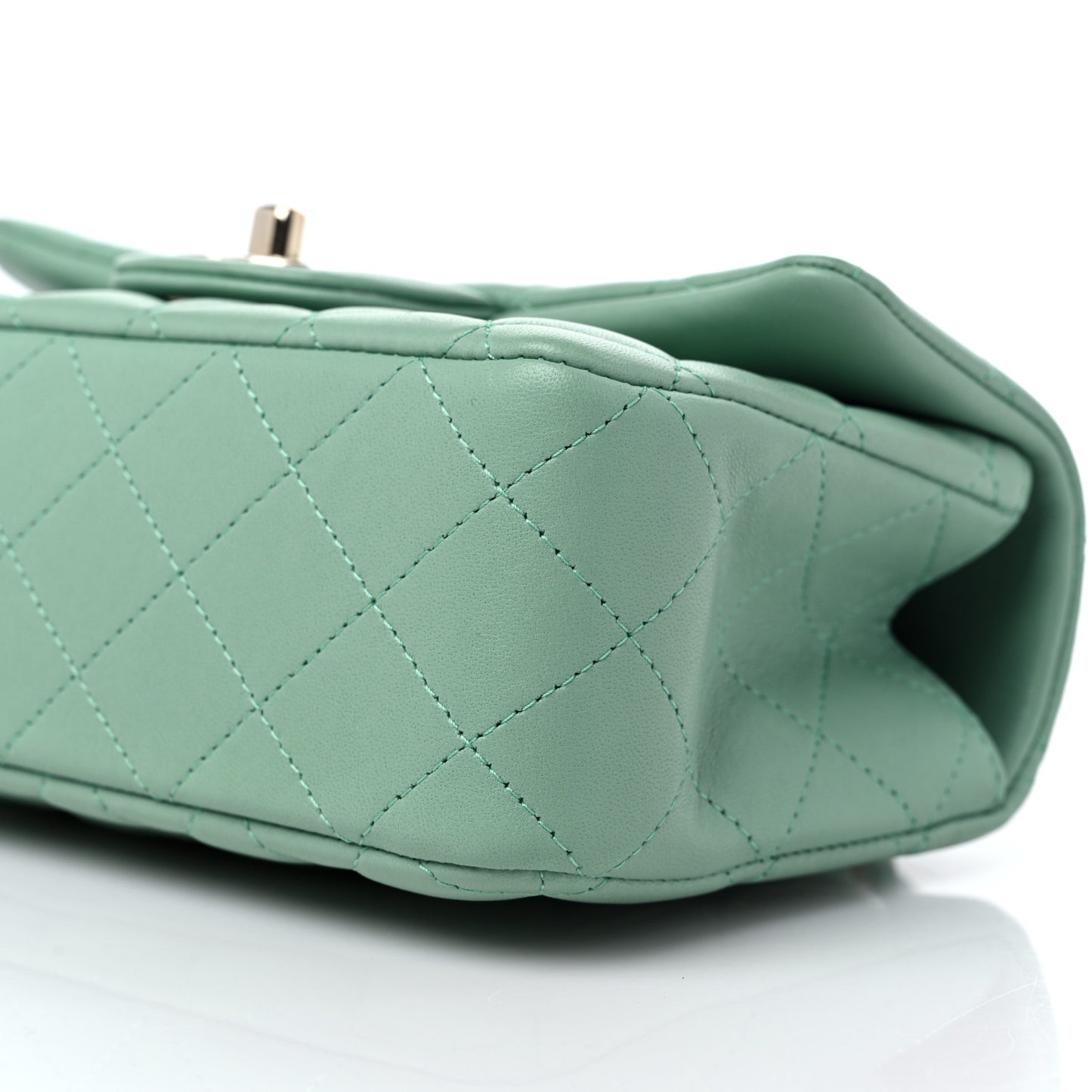 Lambskin Quilted Mini Top Handle Rectangular Flap Light Green