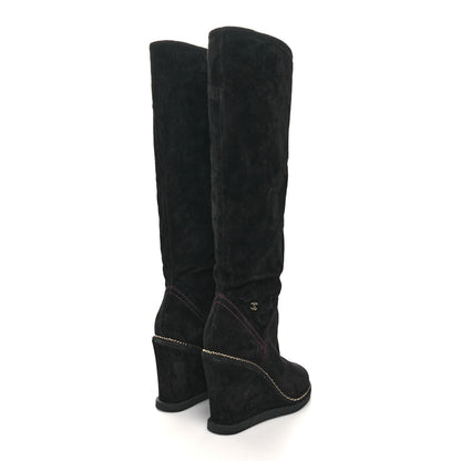 Chanel Suede Calfskin Chain Around High Boots 36 Black 4 of 6