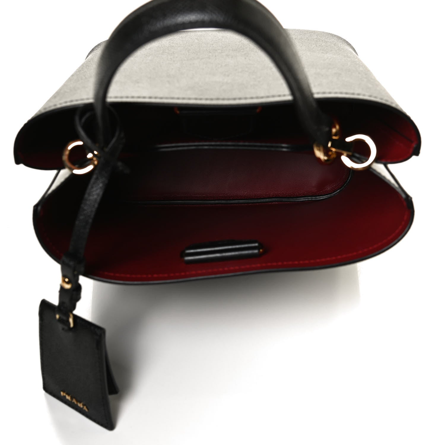 Prada Saffiano Cuir Medium Panier Bucket Bag Black Fuoco 4 of 9