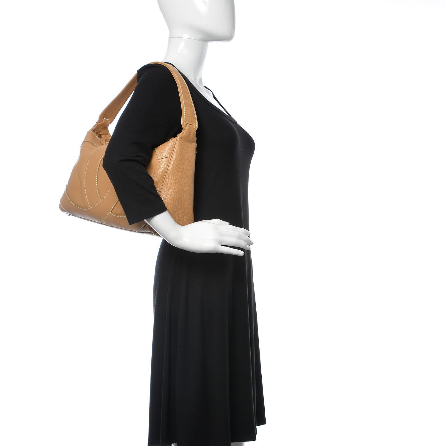 Chanel Caviar CC Stitched Hobo Beige 2 of 10