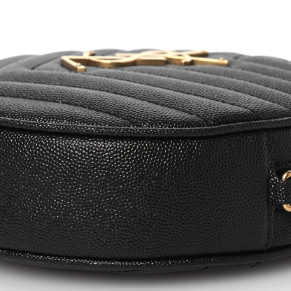 Saint Laurent Grain De Poudre Matelasse Chevron Quilted Round Vinyle Camera Bag Black 10 of 12