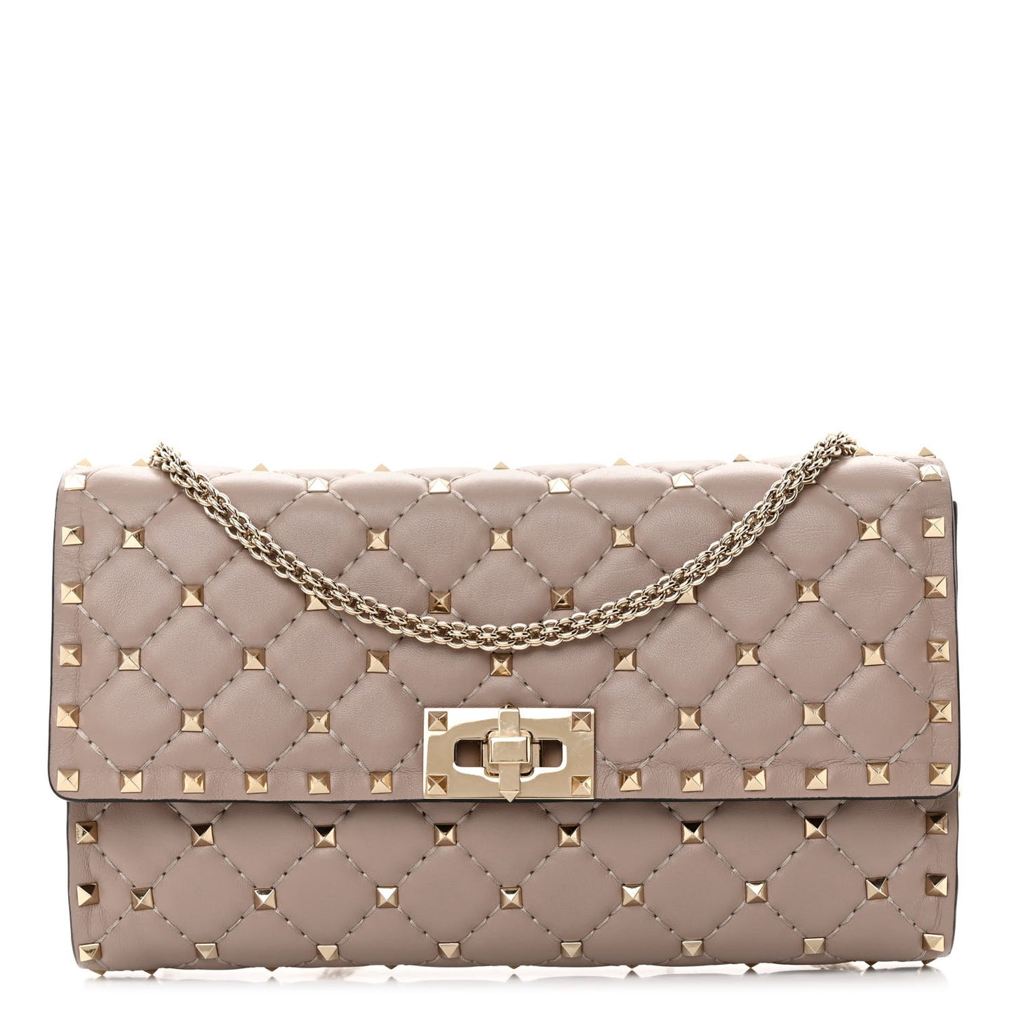 Lambskin Rockstud Spike Wallet on Chain Poudre