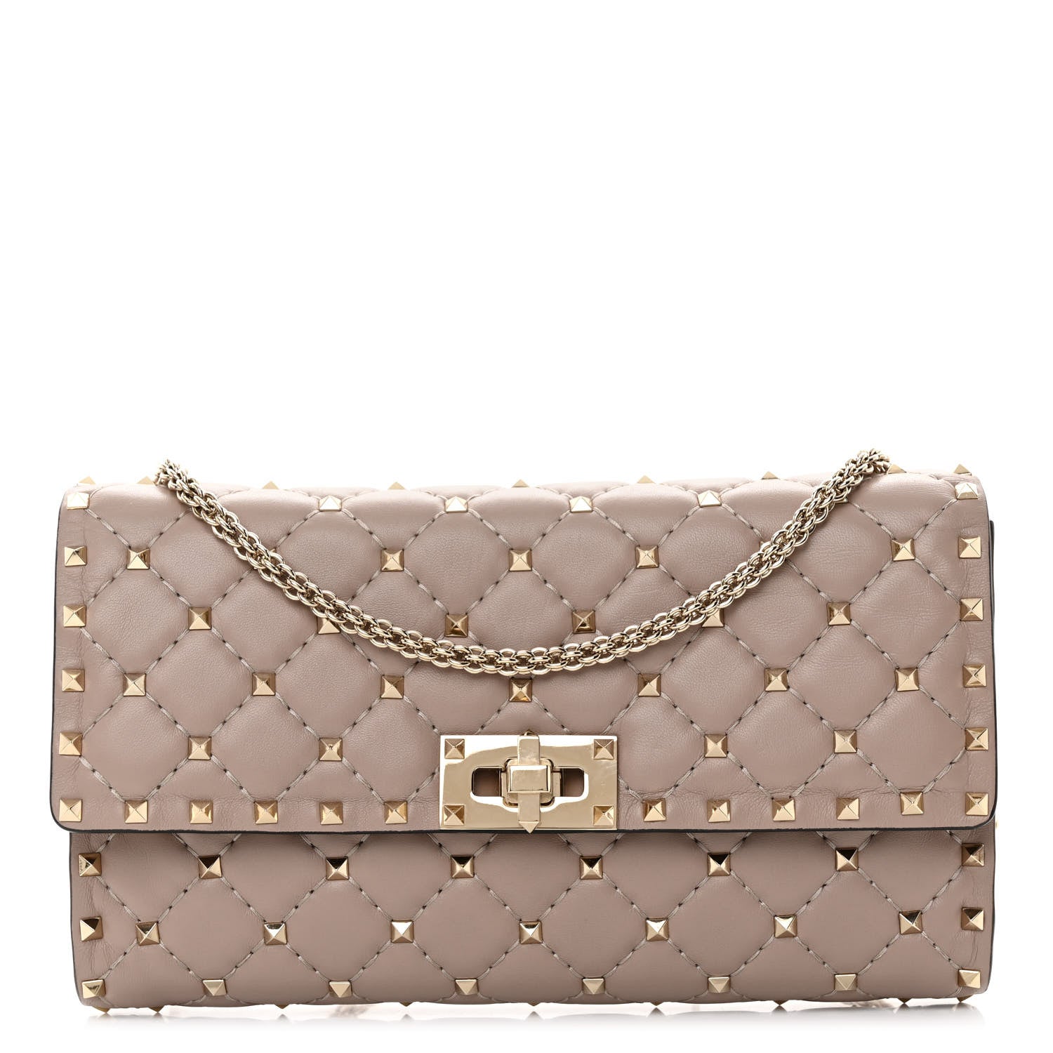 Valentino Garavani Lambskin Rockstud Spike Wallet on Chain Poudre 1 of 10
