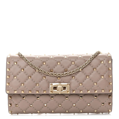 Valentino Garavani Lambskin Rockstud Spike Wallet on Chain Poudre 1 of 10