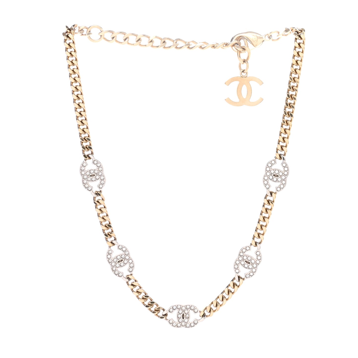 Crystal Chain CC Link Choker Gold Silver