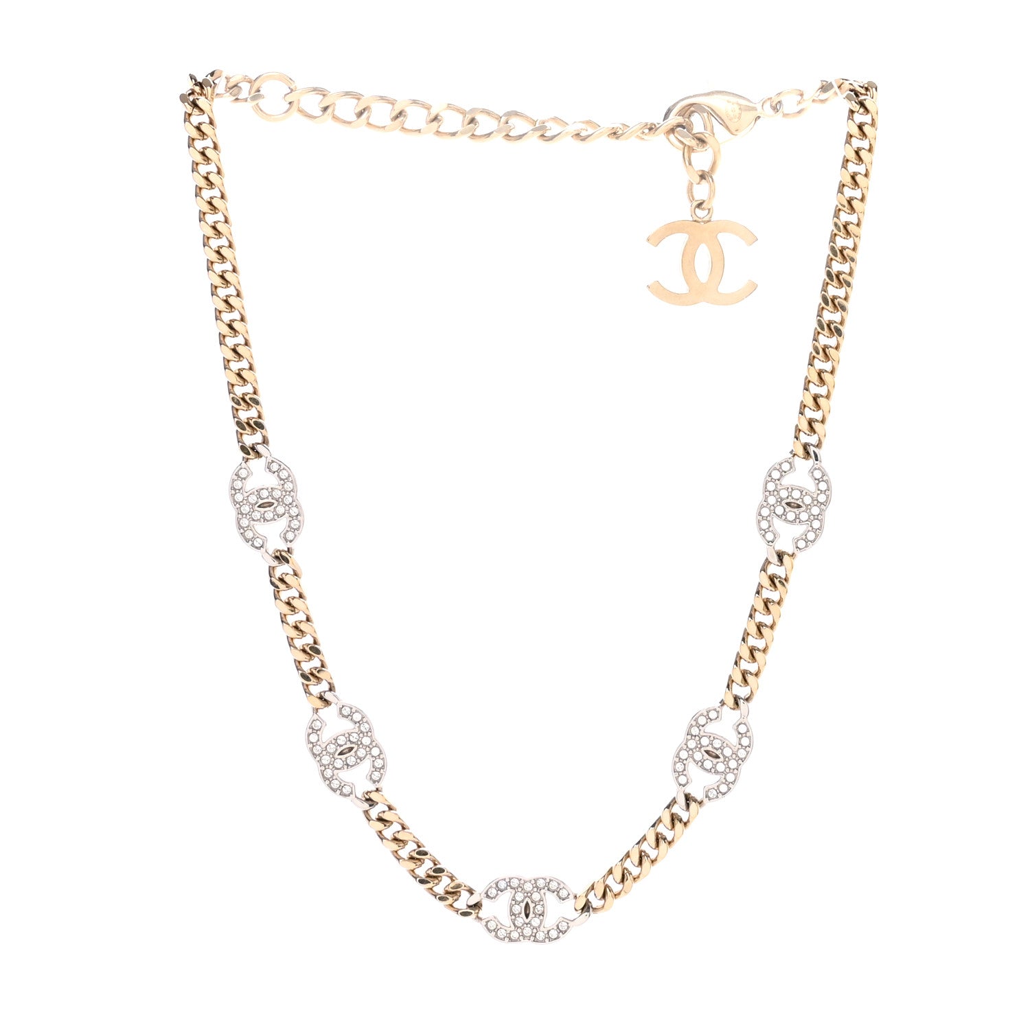 Chanel Crystal Chain CC Link Choker Gold Silver 3 of 6