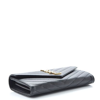 Saint Laurent Grain De Poudre Matelasse Chevron Monogram Flap Wallet Black 4 of 8