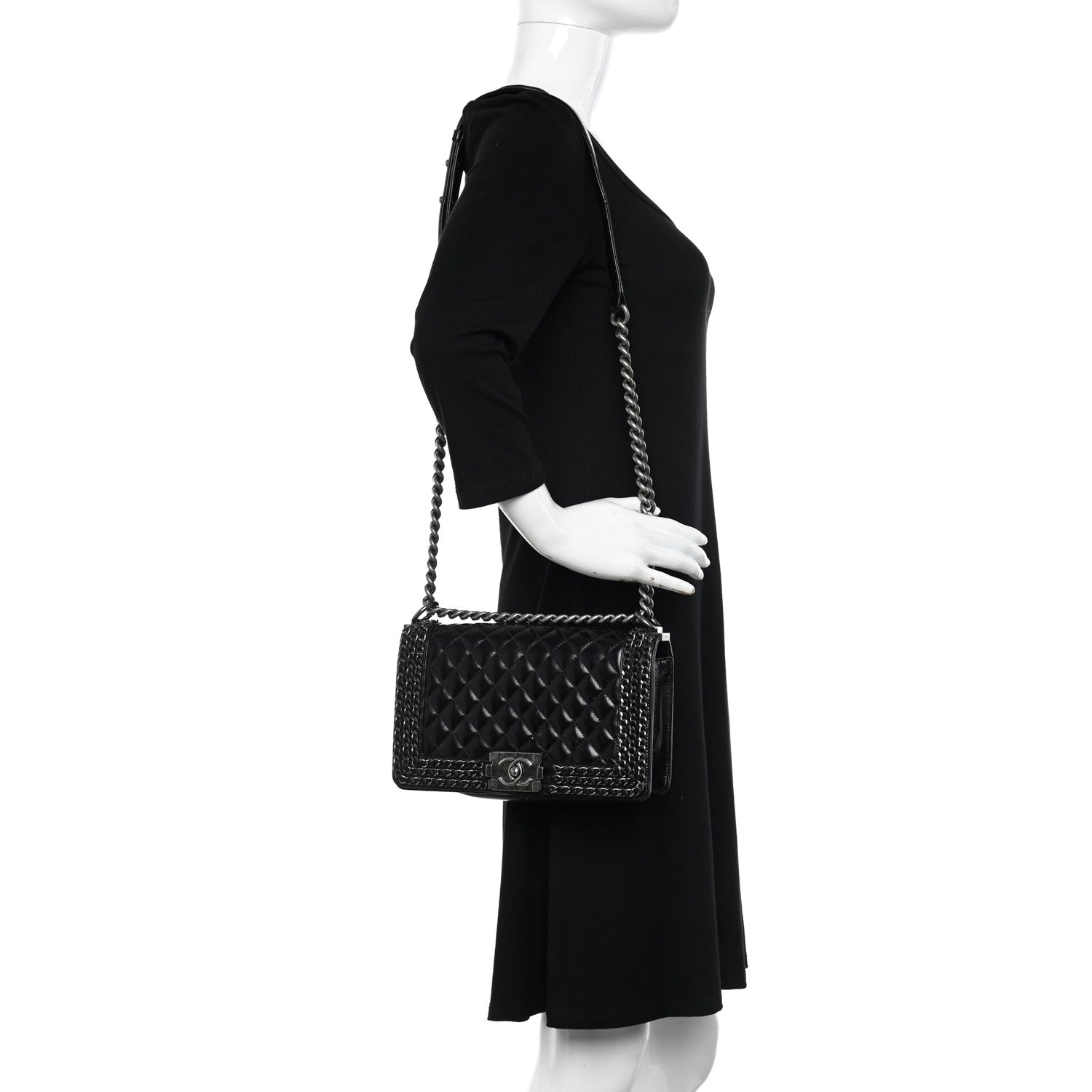 Chanel Glazed Calfskin Quilted Medium Chain Around Boy Flap Black 2 of 12