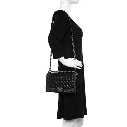 Chanel Glazed Calfskin Quilted Medium Chain Around Boy Flap Black 2 of 12
