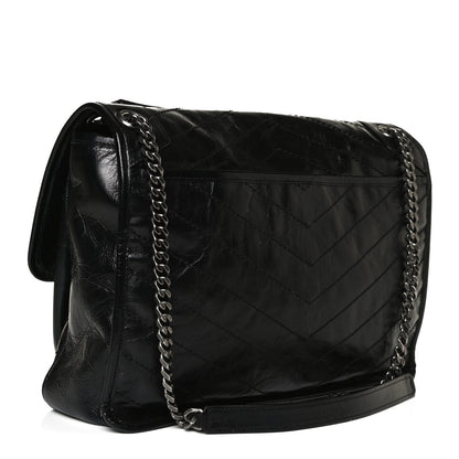 Saint Laurent Crinkled Calfskin Matelasse Monogram Large Niki Chain Satchel Black 2 of 14