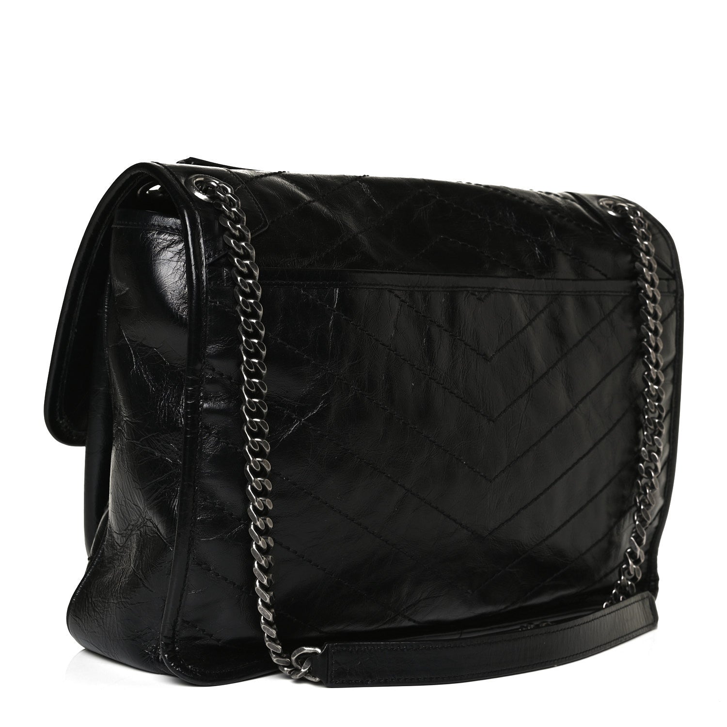 Saint Laurent Crinkled Calfskin Matelasse Monogram Large Niki Chain Satchel Black 2 of 14