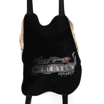 Burberry Coated Canvas Mega Check Medium Reversible Doodle Tote Black Brown 12 of 15