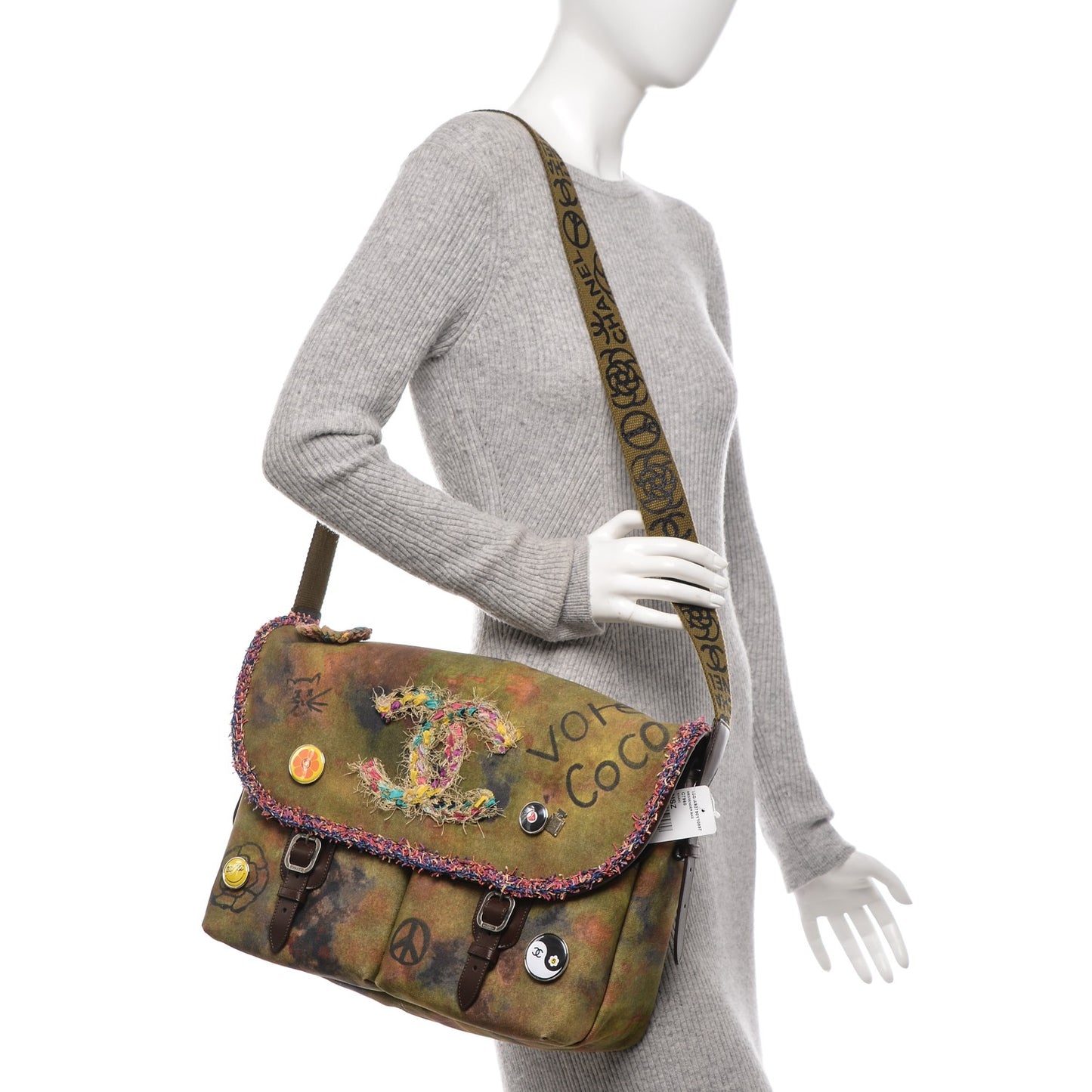 Washed Toile Large Graffiti On The Pavements Messenger Khaki Multicolor