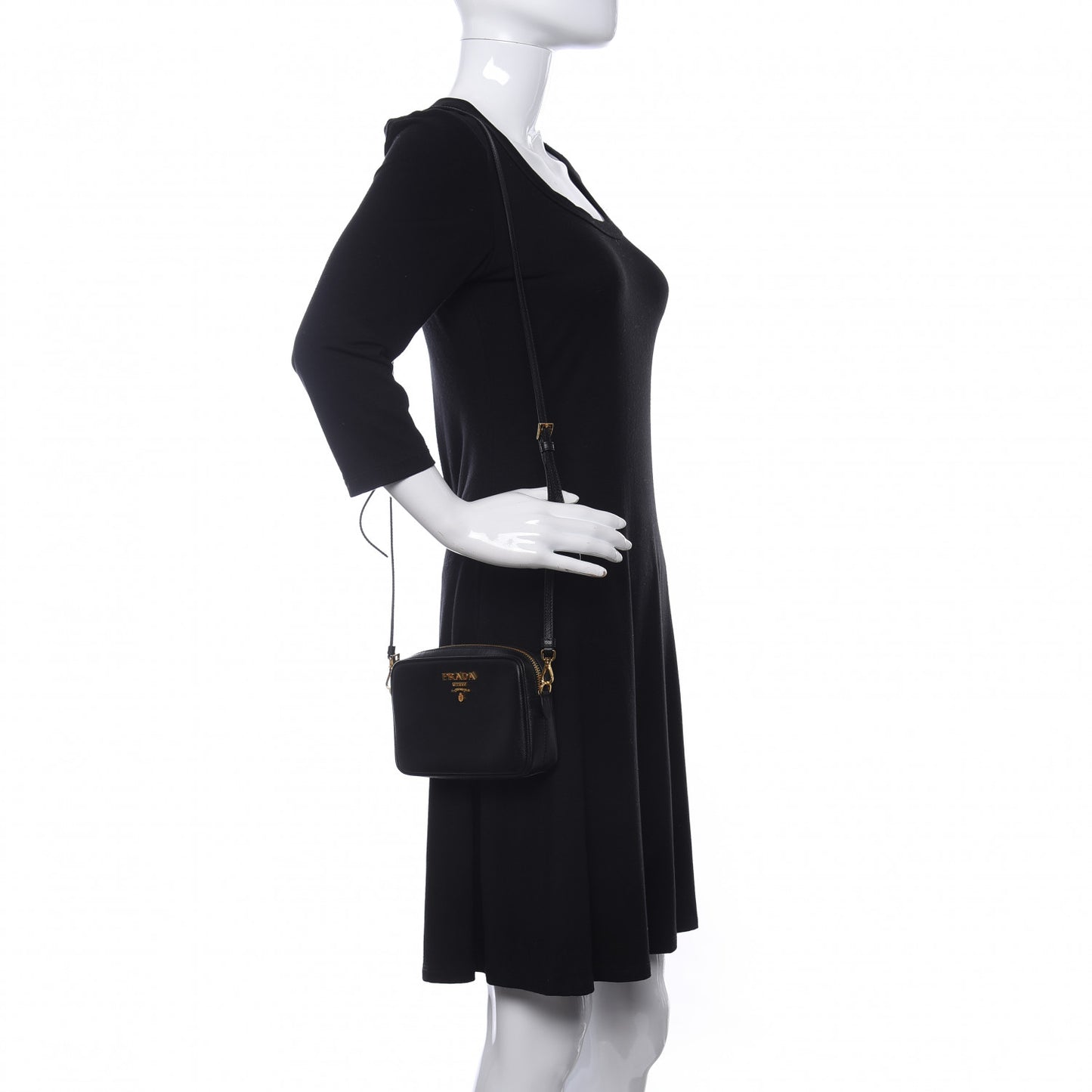 Saffiano Lux Small Camera Crossbody Bag Black