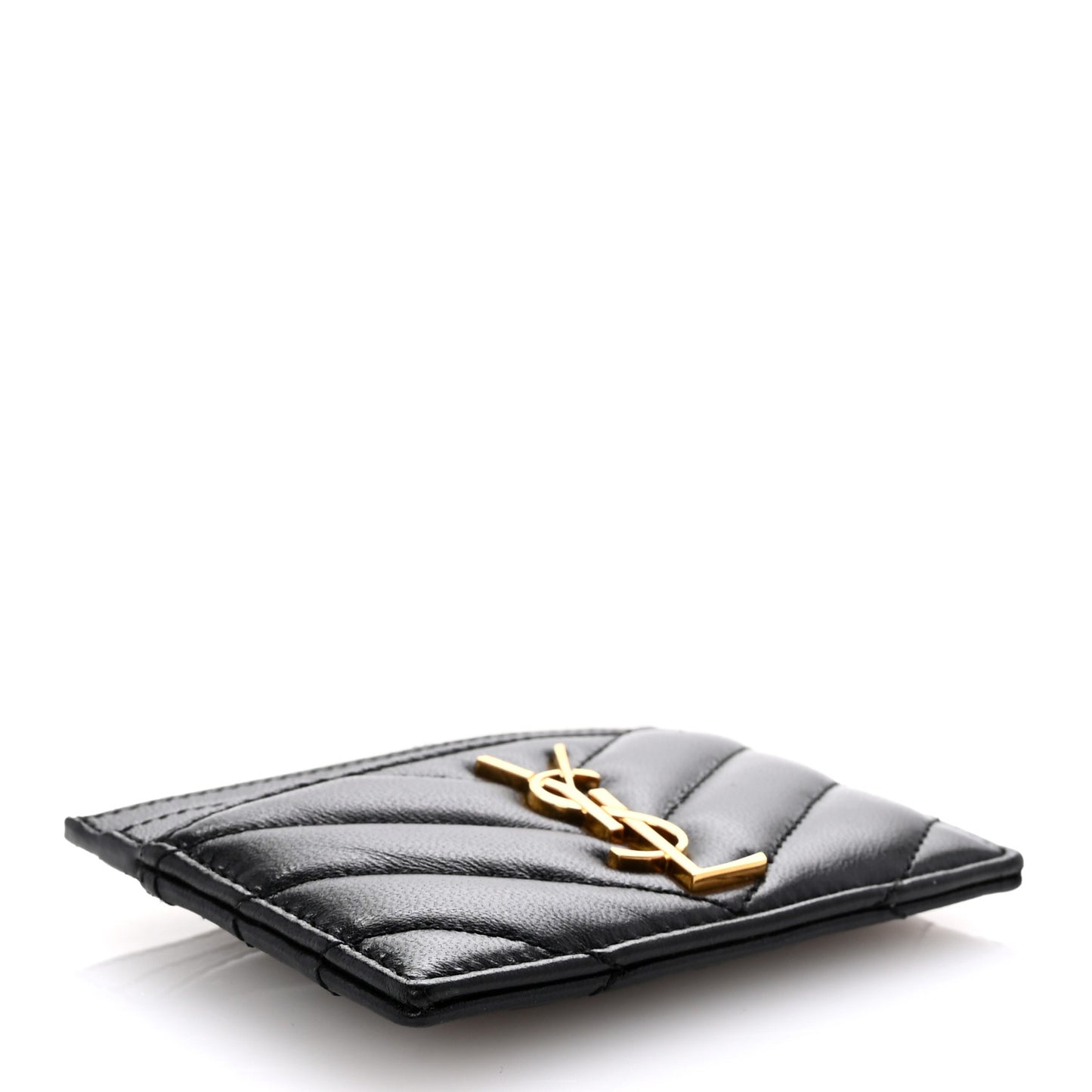 Lambskin Matelasse Chevron Monogram Credit Card Case Black