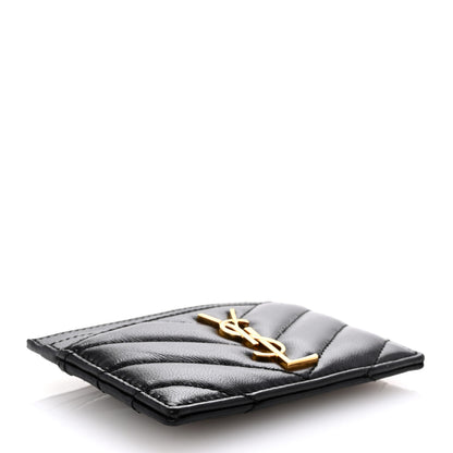 Saint Laurent Lambskin Matelasse Chevron Monogram Credit Card Case Black 4 of 8