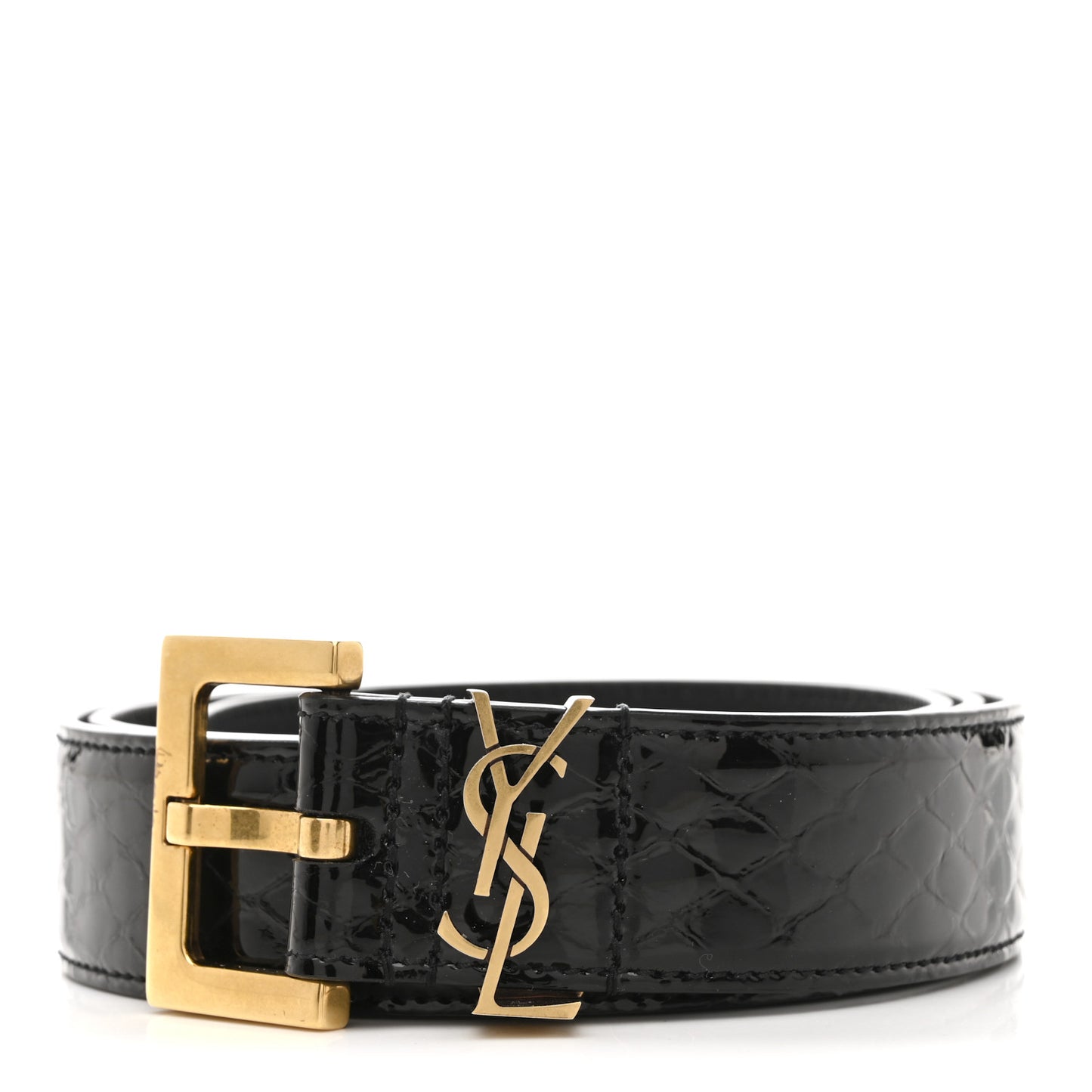 Snakeskin Monogram Cassandre Square Buckle Belt 85 34 Black