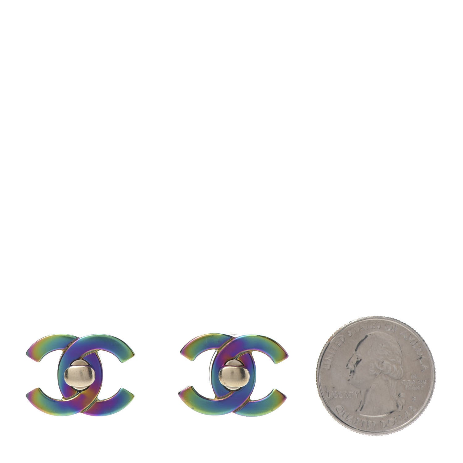 Chanel CC Earrings Gold Rainbow 6 of 9