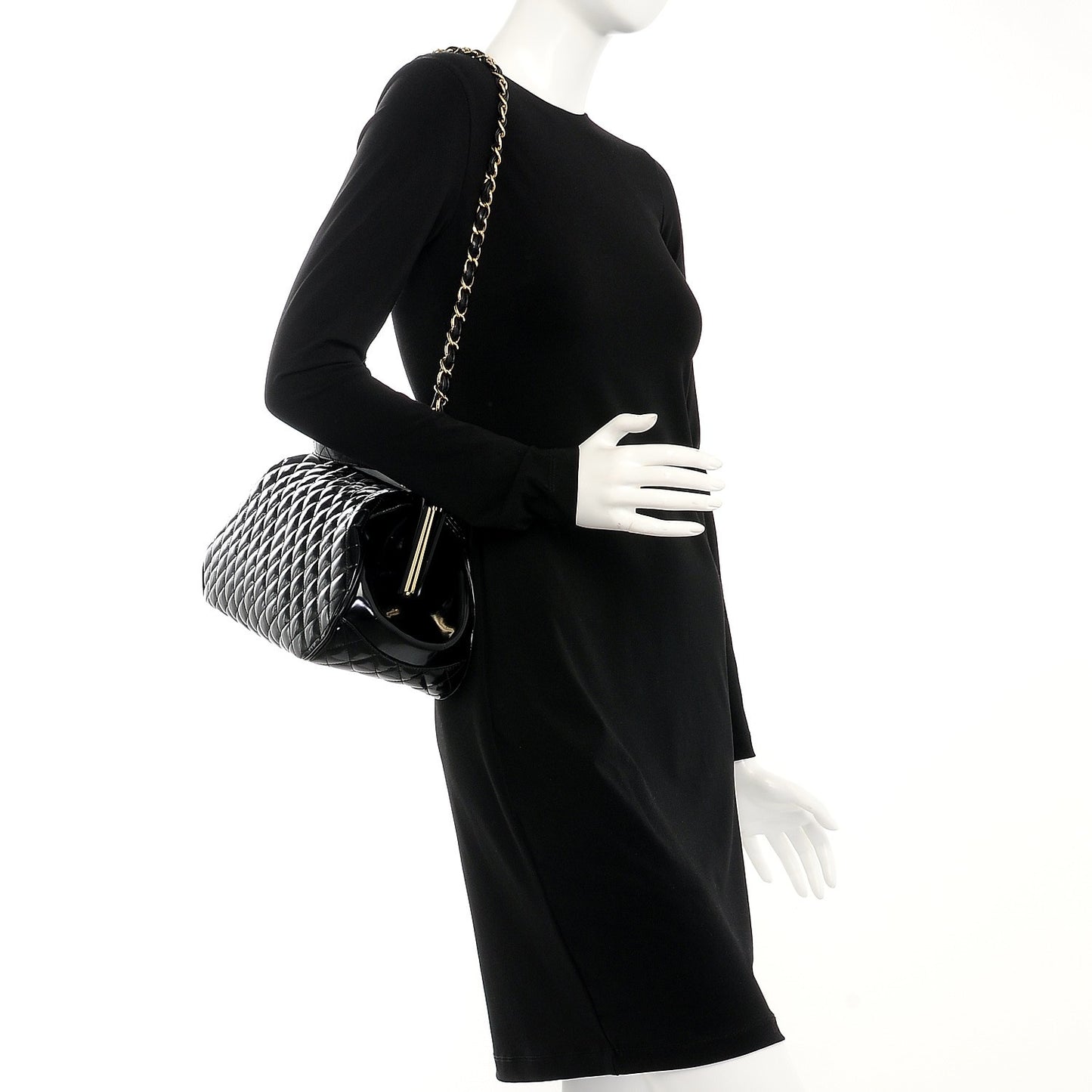 Glazed Calfskin Quilted Small Mademoiselle Frame Bag Black