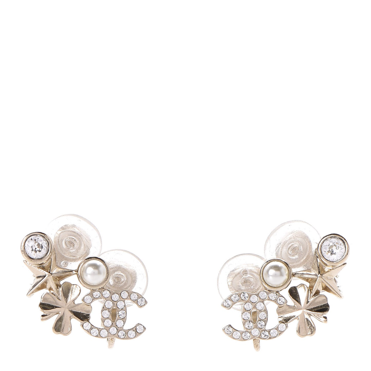 Crystal Pearl Sergeant CC Clip On Earrings Gold
