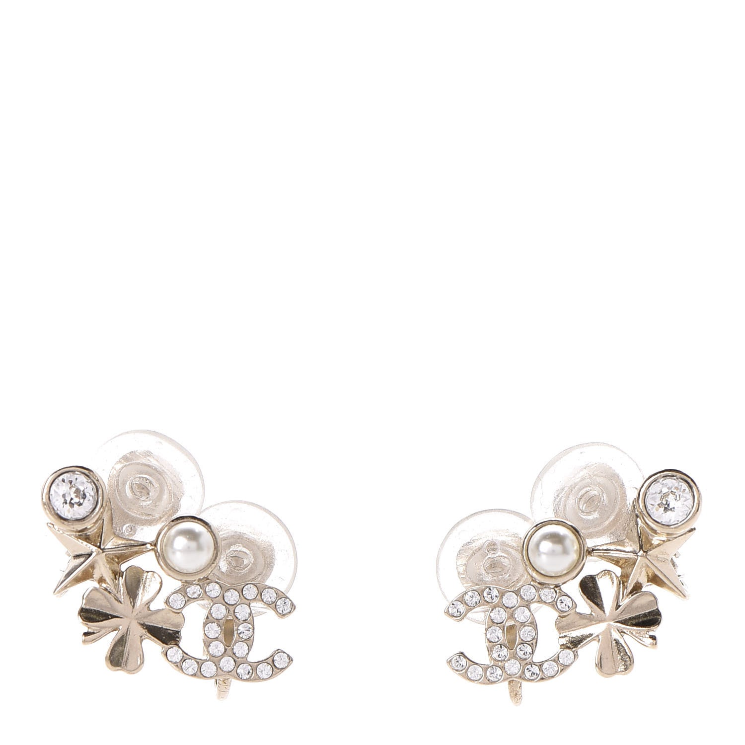 Chanel Crystal Pearl Sergeant CC Clip On Earrings Gold 1 of 5