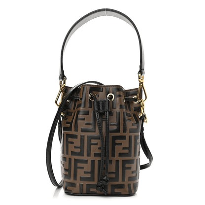 Fendi Vitello Liberty F is Fendi Bi-Color FF 1974 Embossed Mini Mon Tresor Bucket Bag Maya Black 1 of 14