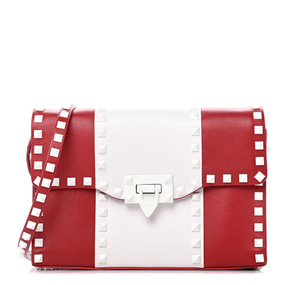 Valentino Garavani Vitello Colorblock Medium Free Rockstud Flip Lock Crossbody Bag Rosso Valentino Optic White 1 of 13