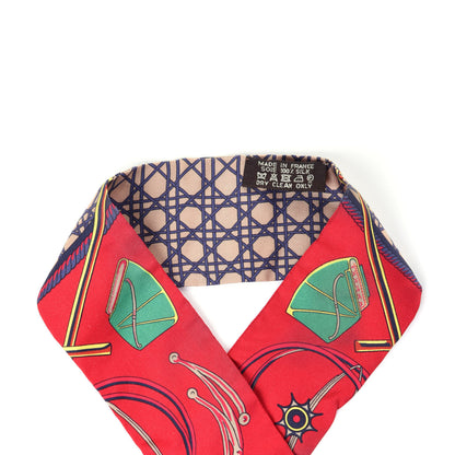 Hermes Silk Les Voitures A Transformation Twilly Rouge Bleu Gris 3 of 5