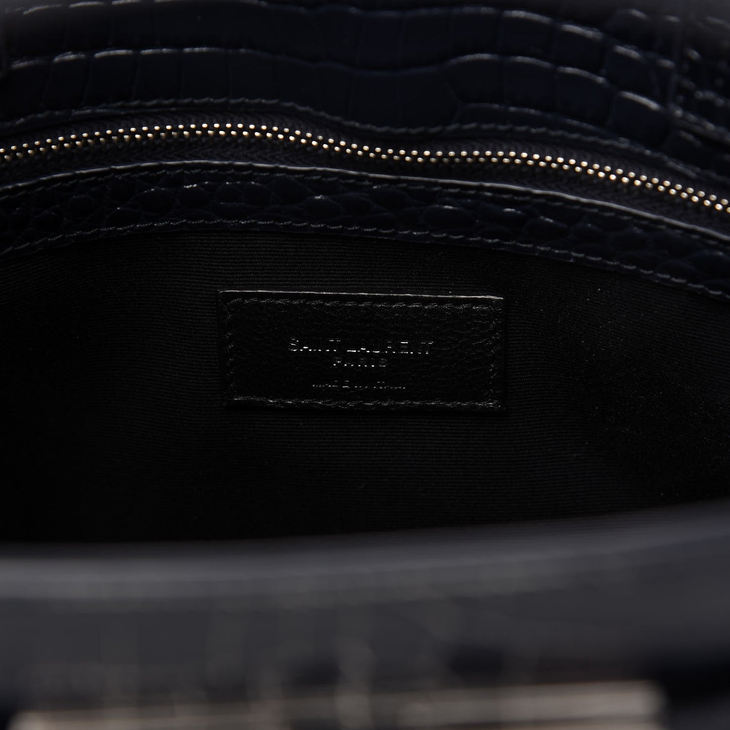 Shiny Calfskin Crocodile Embossed Small Manhattan Shopper Tote Deep Marine