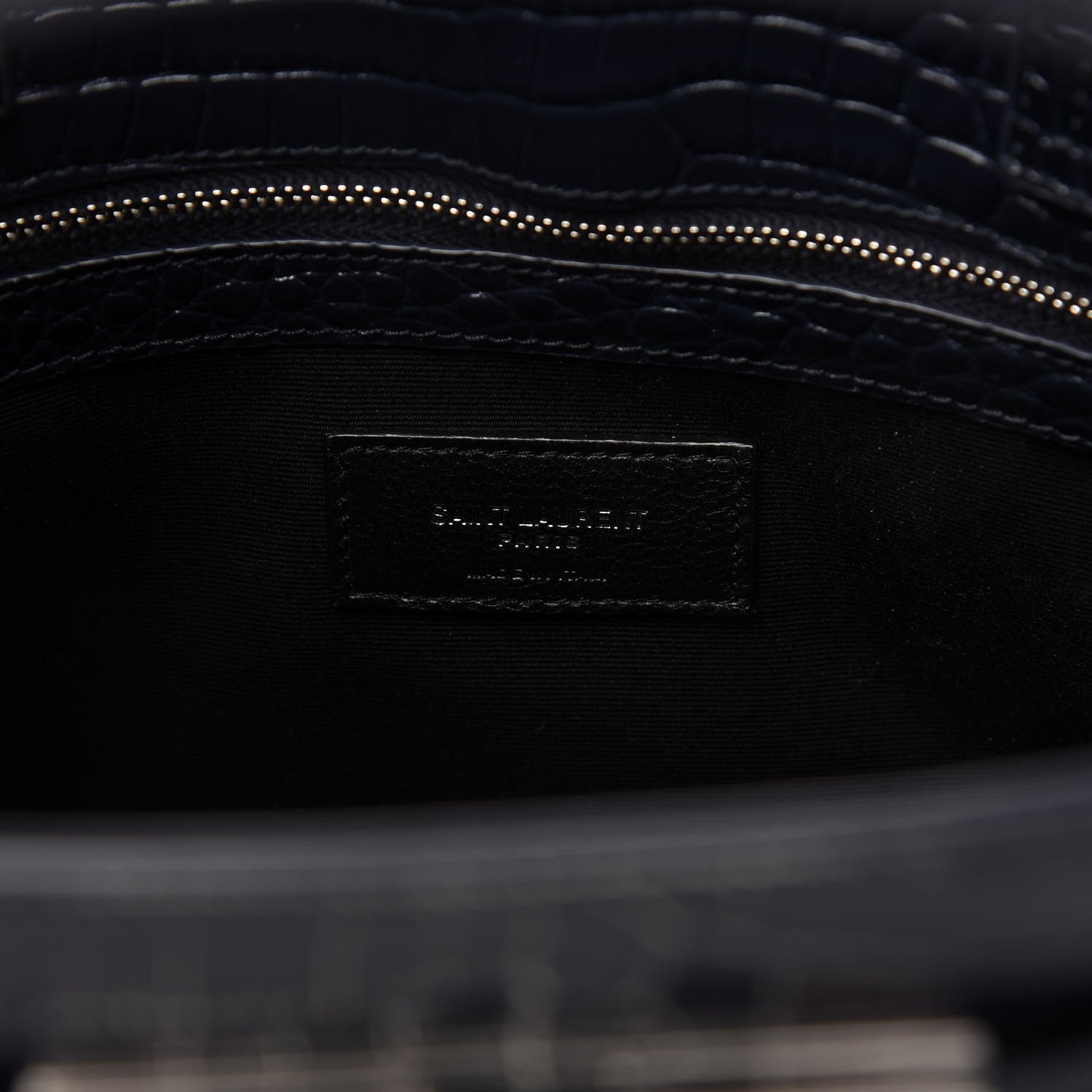 Saint Laurent Shiny Calfskin Crocodile Embossed Small Manhattan Shopper Tote Deep Marine 8 of 10