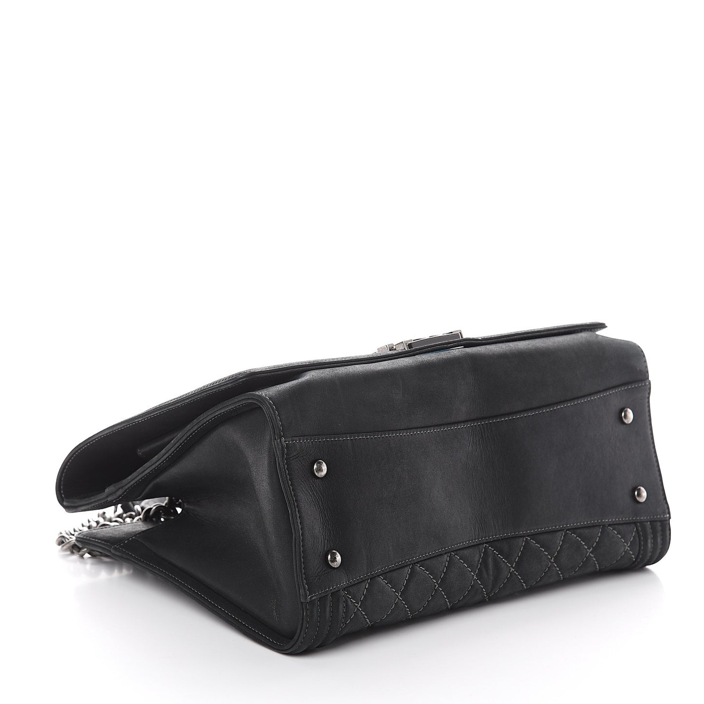 Calfskin Stitched Large Boy Shopping Tote Black