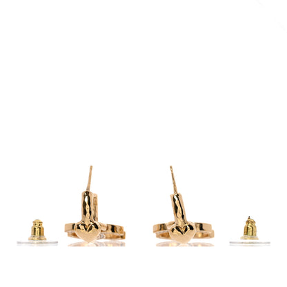 Chanel Metal Crystal CC Heart Drop Hoop Earrings Gold 3 of 5