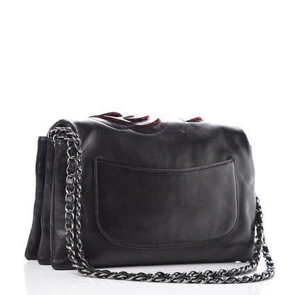 Chanel Lambskin Tweed Large Camellia Petals Flap Black 3 of 19