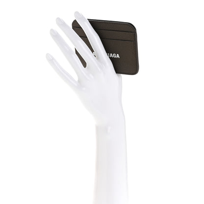 Balenciaga Metallized Grained Calfskin Logo Cash Rounded Card Holder Dark Bronze White 2 of 8