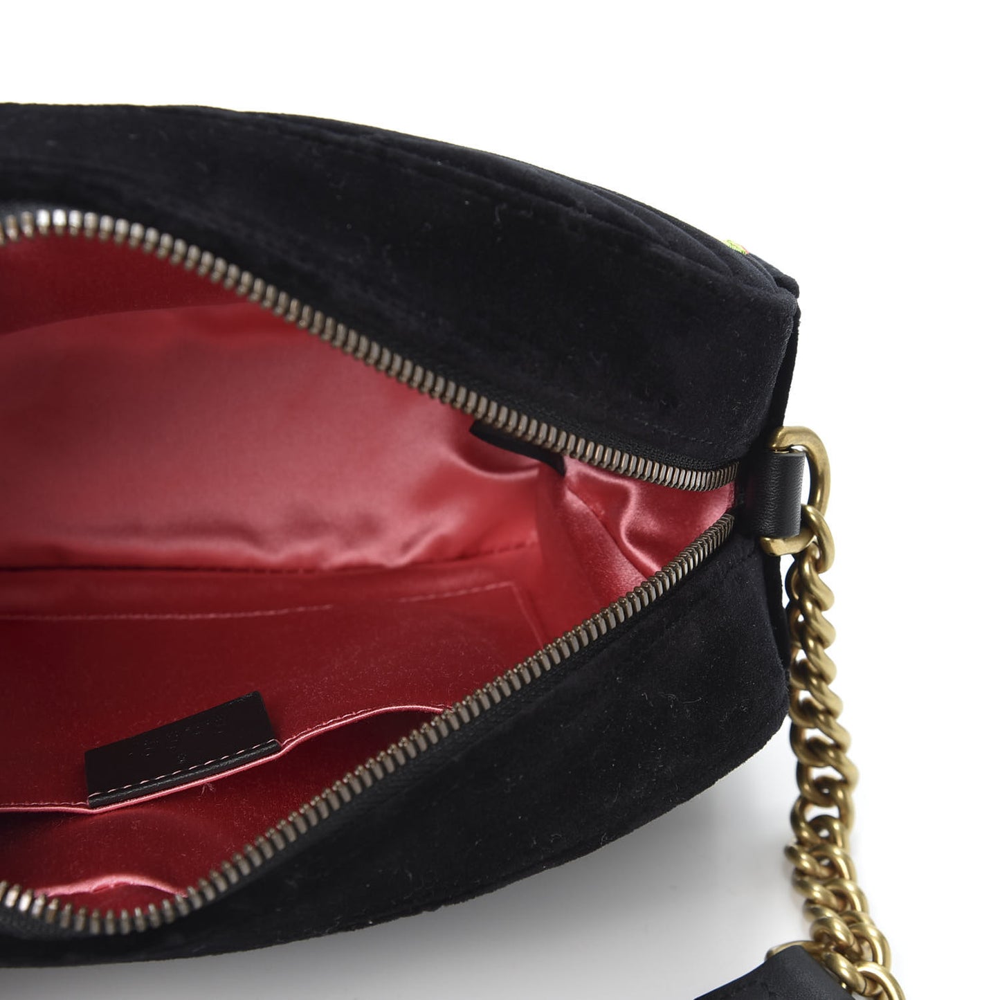 Velvet Matelasse Deer Embroidered Small GG Marmont Chain Shoulder Bag Black