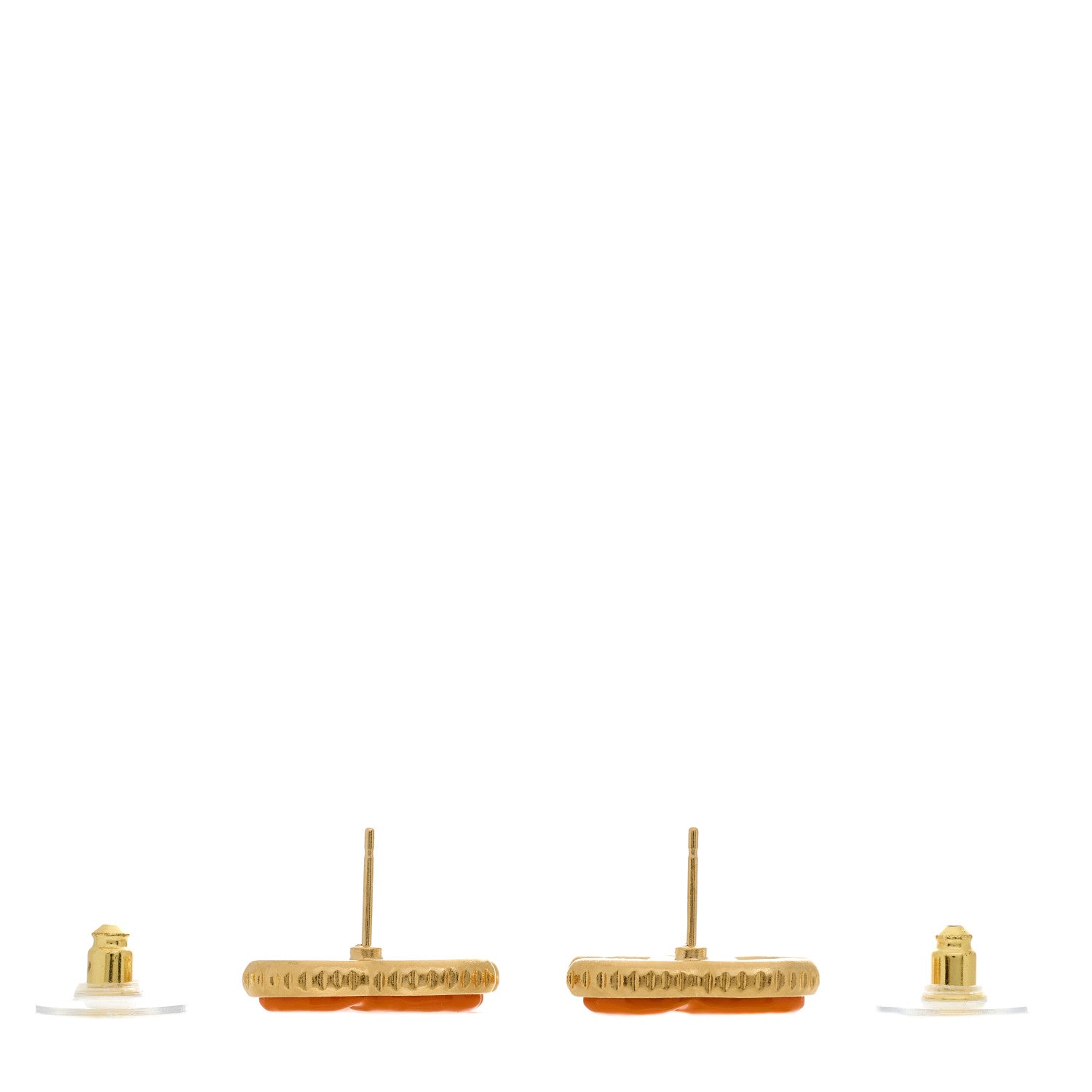 Chanel Metal Enamel CC Earrings Gold Orange 3 of 5