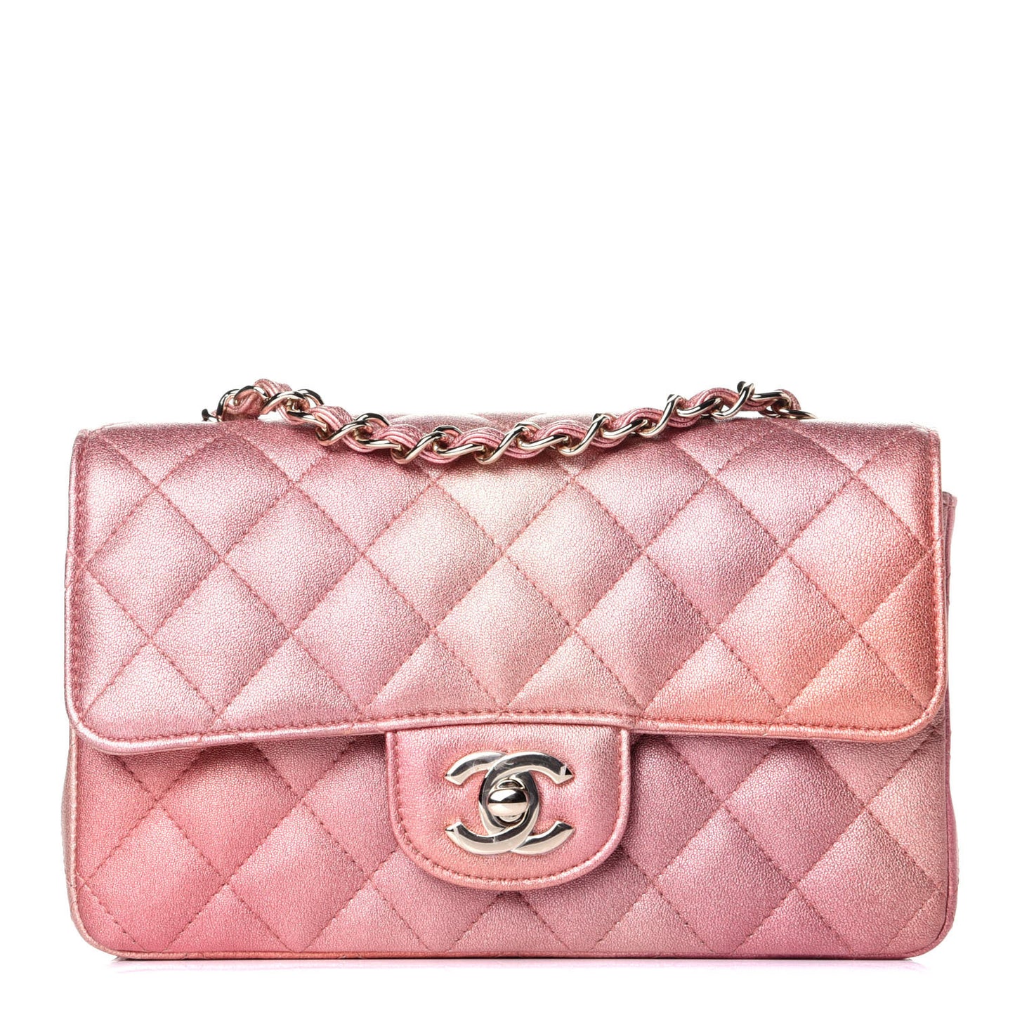 Metallic Lambskin Quilted Ombre Mini Rectangular Flap Pink