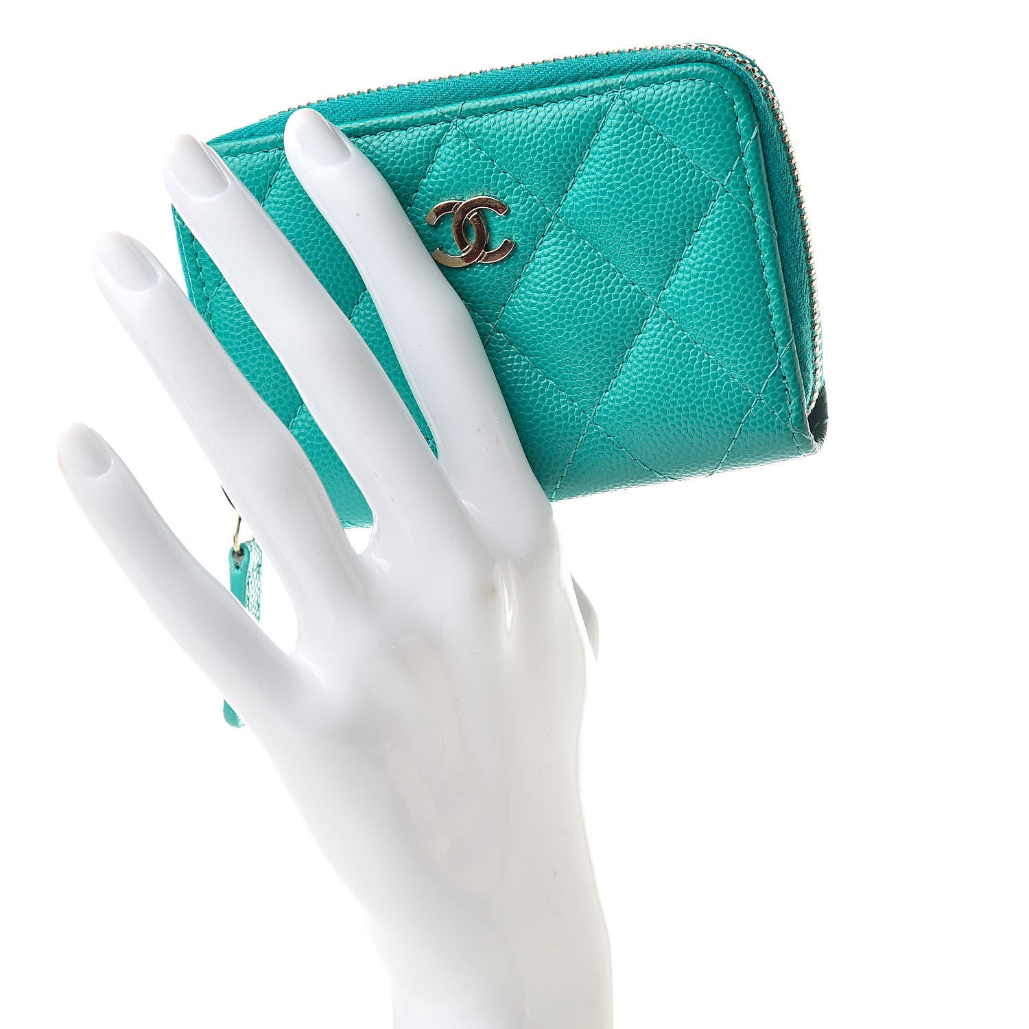 Chanel Caviar Quilted Zip Coin Purse Dark Turquoise 2 of 8