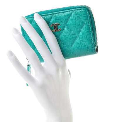 Chanel Caviar Quilted Zip Coin Purse Dark Turquoise 2 of 8