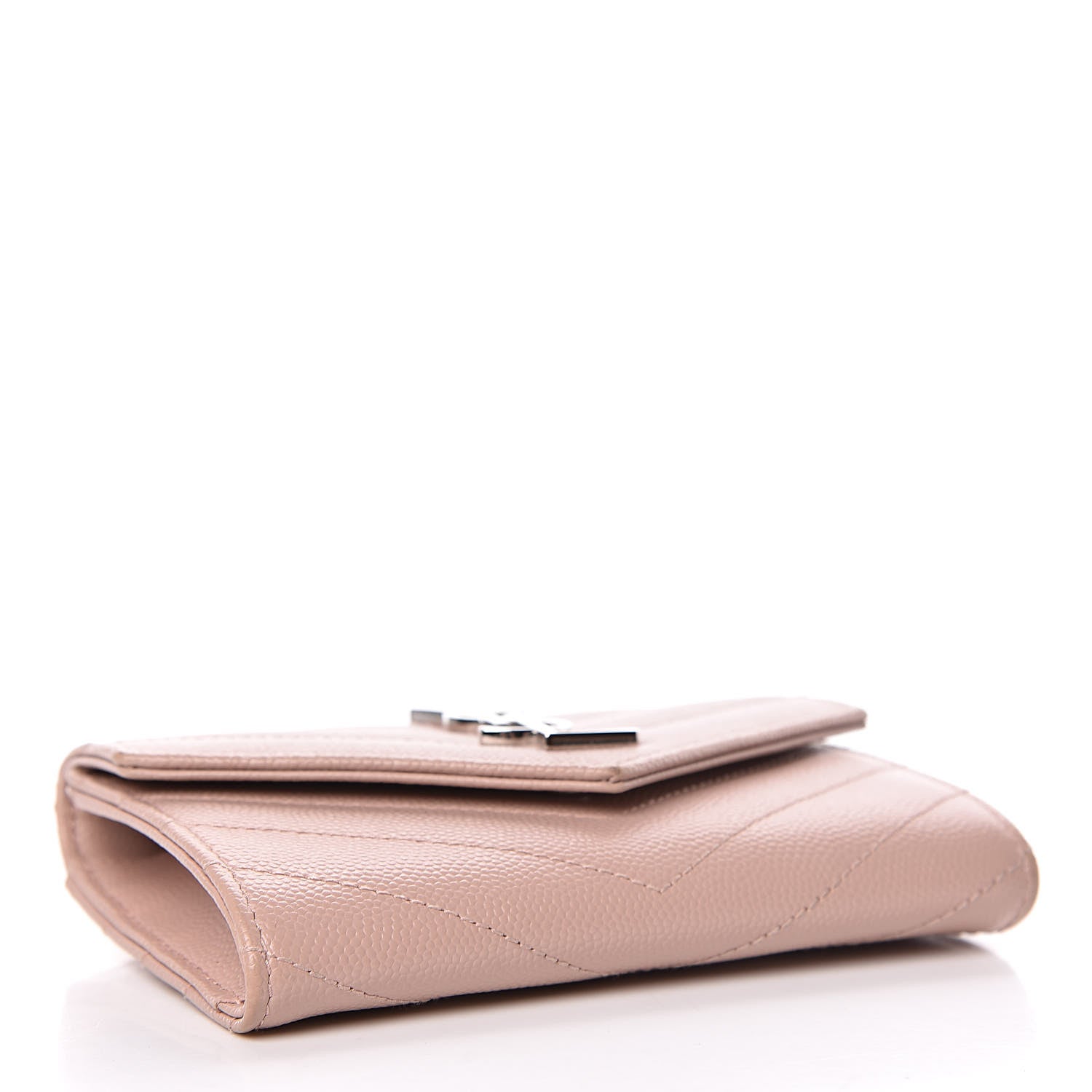 Saint Laurent Grain De Poudre Matelasse Chevron Small Monogram Envelope Wallet Pale Blush 4 of 9