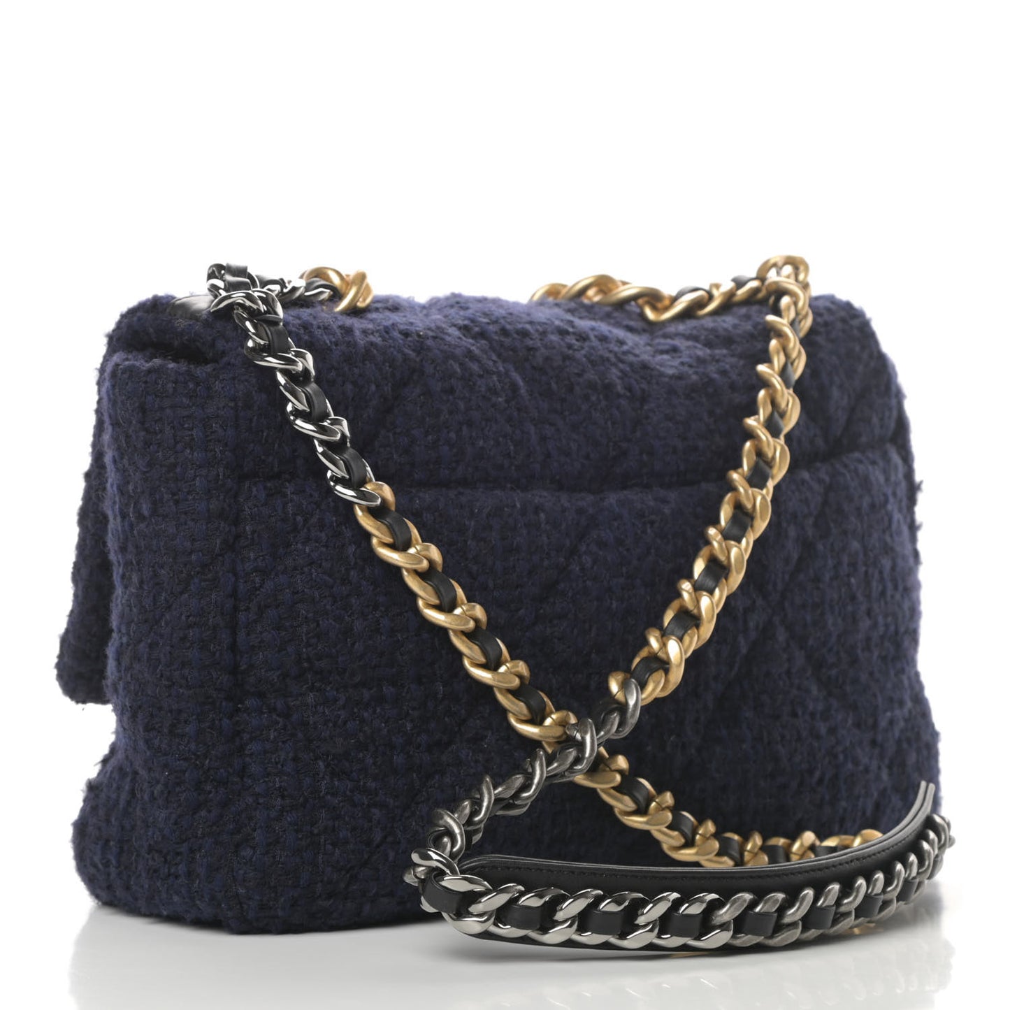 Tweed Quilted Large Chanel 19 Flap Navy Blue