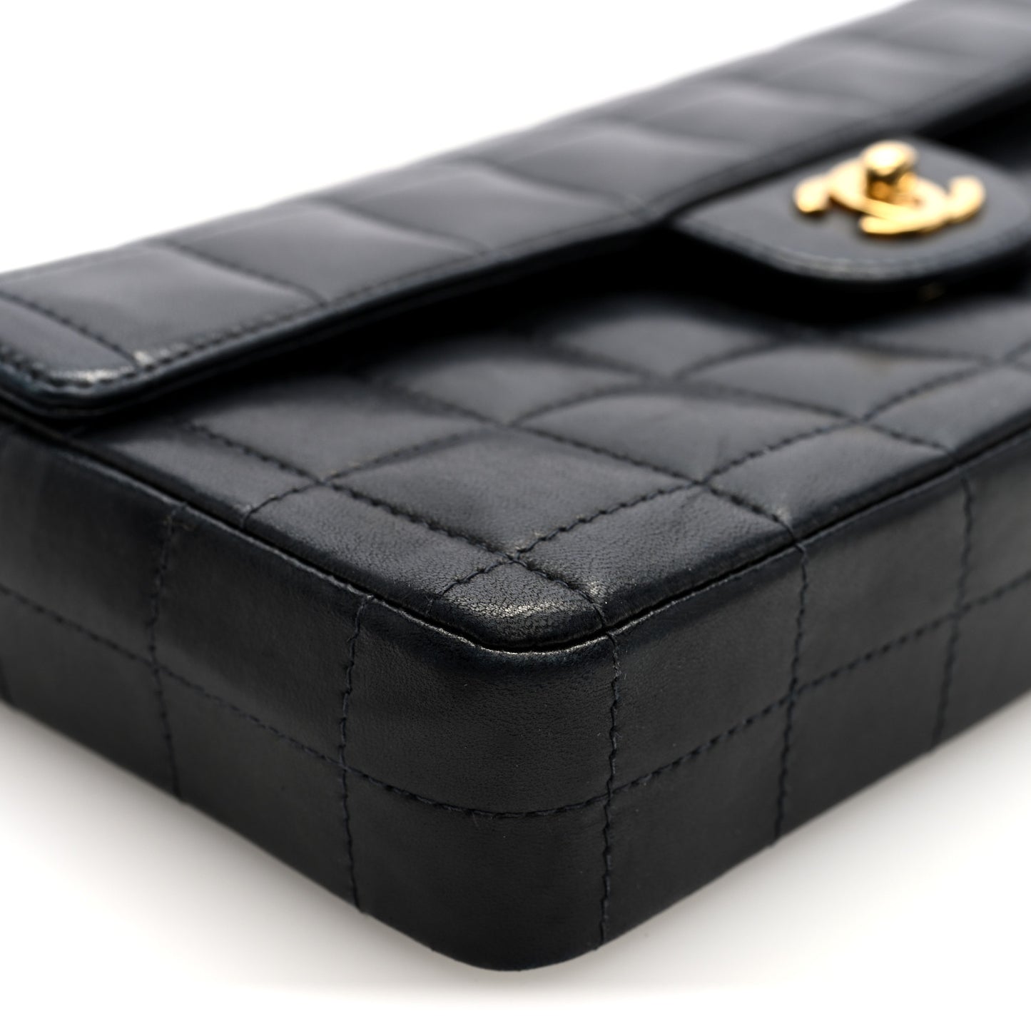 Lambskin East West Chocolate Bar Flap Black
