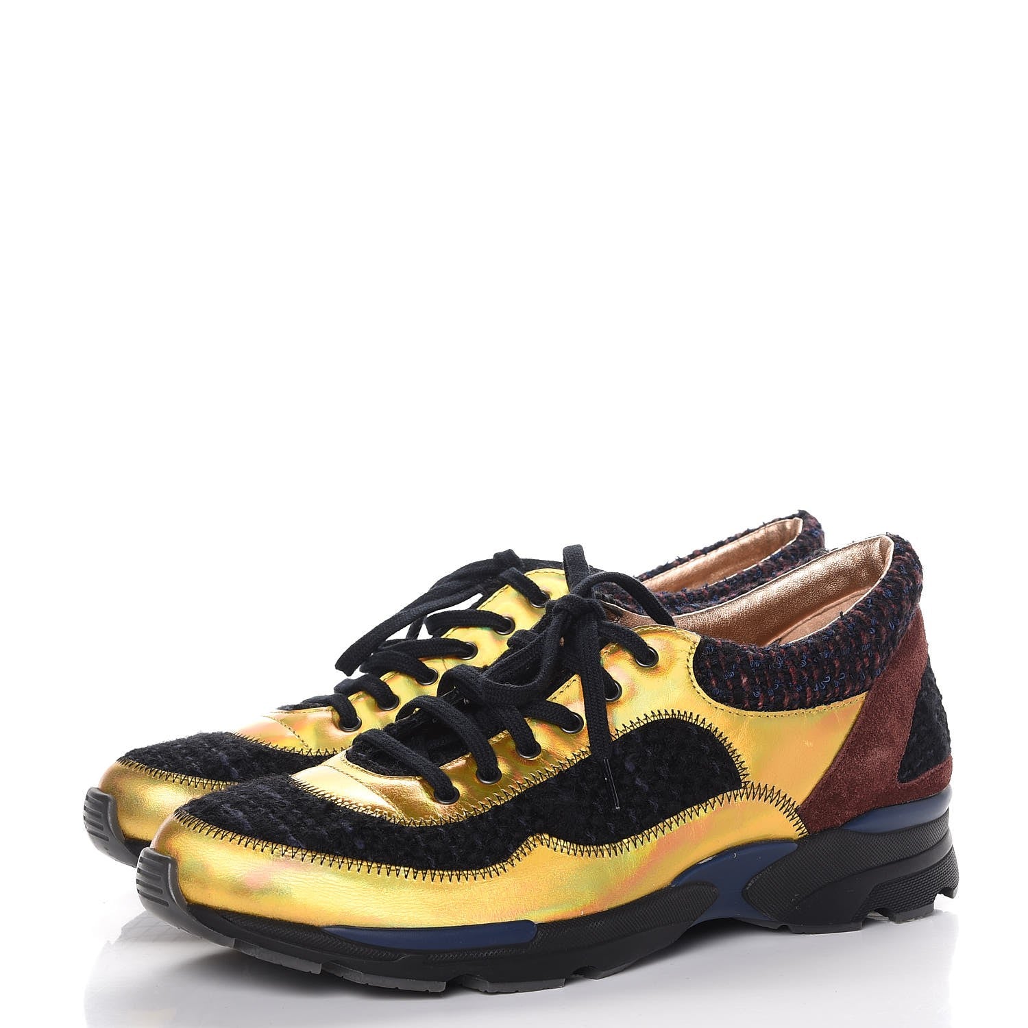Chanel Tweed Patent Runway Sneakers Gold 3 of 9