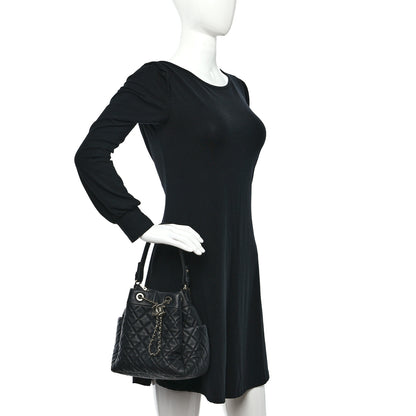 Chanel Lambskin Quilted CC Chain Bucket Bag Black 2 of 9