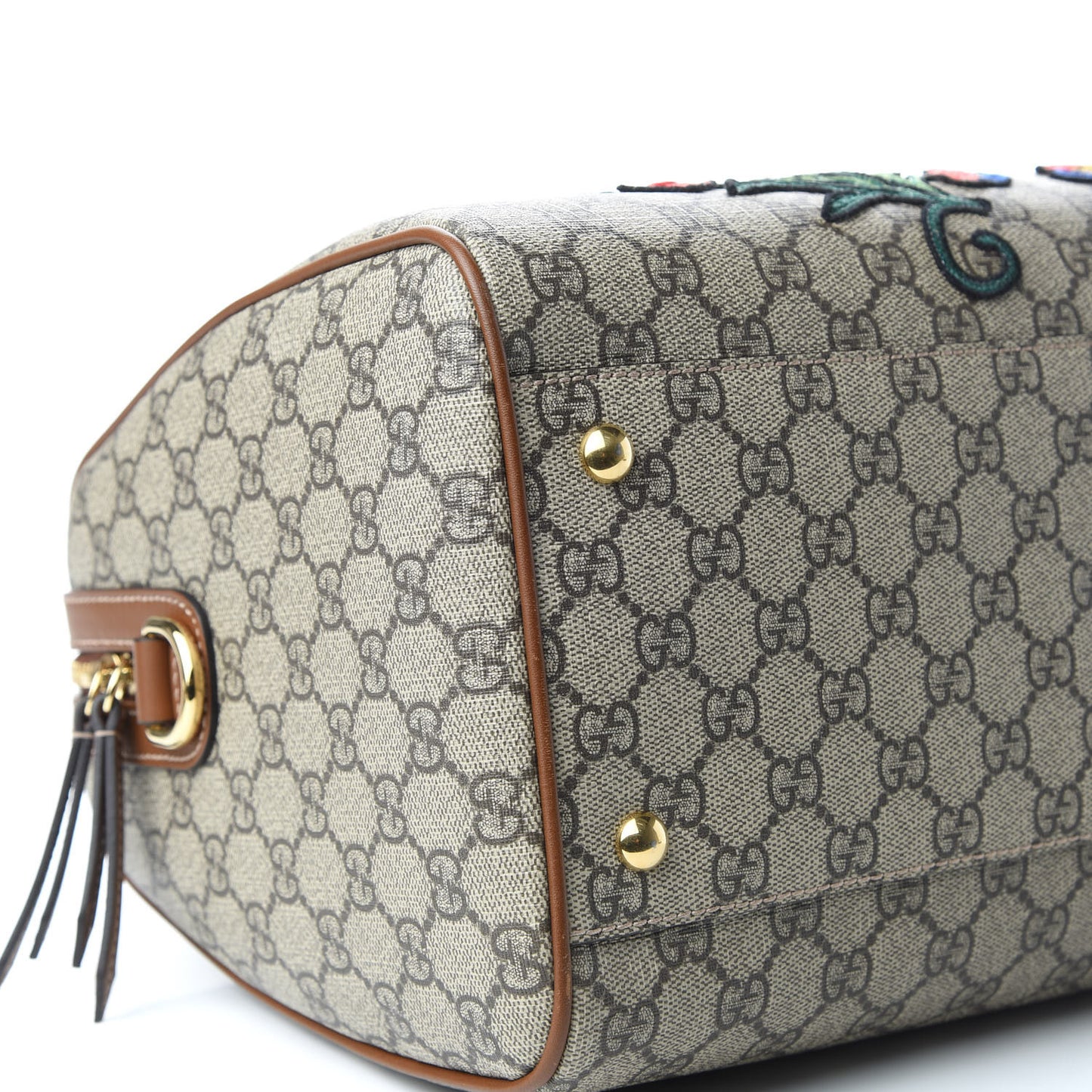 GG Supreme Monogram Floral Embroidered Small Boston Brown